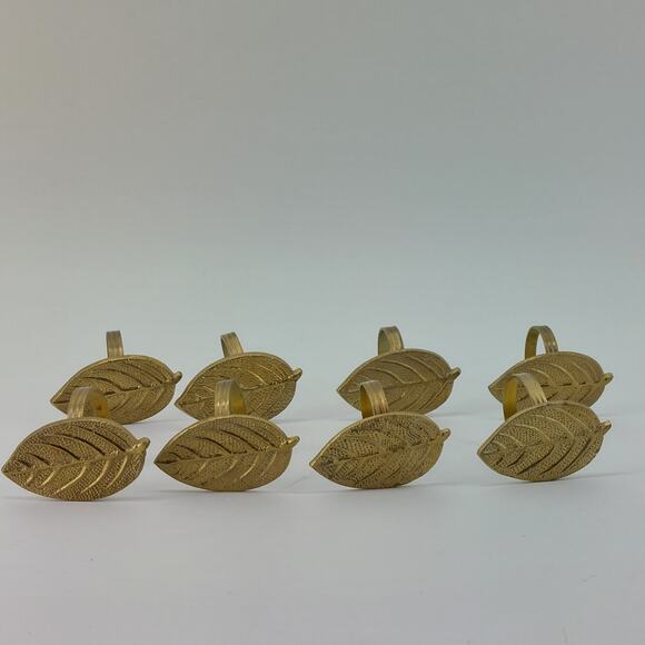 Leaves Napkin Ring Holders Brass Harvest Fall Gold Tone Thanksgiving Set of 8 - Picture 2 of 12